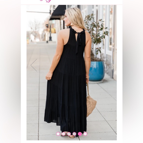 BLACK HALTER GAUZE MAXI DRESS -Size Large - Picture 2 of 6